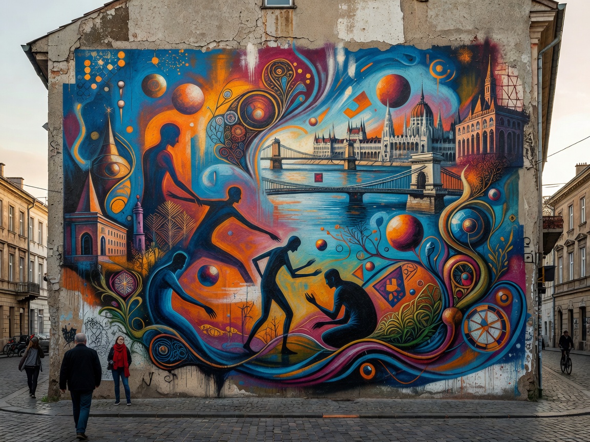 Budapest Street Art Mural firewall in Erzsébetváros