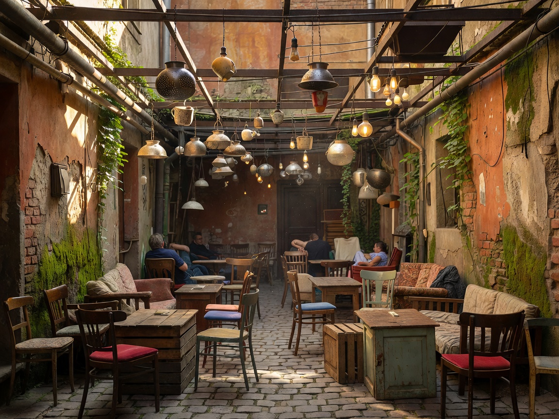 Szimpla Kert Courtyard Budapest open-air interior with vintage lights